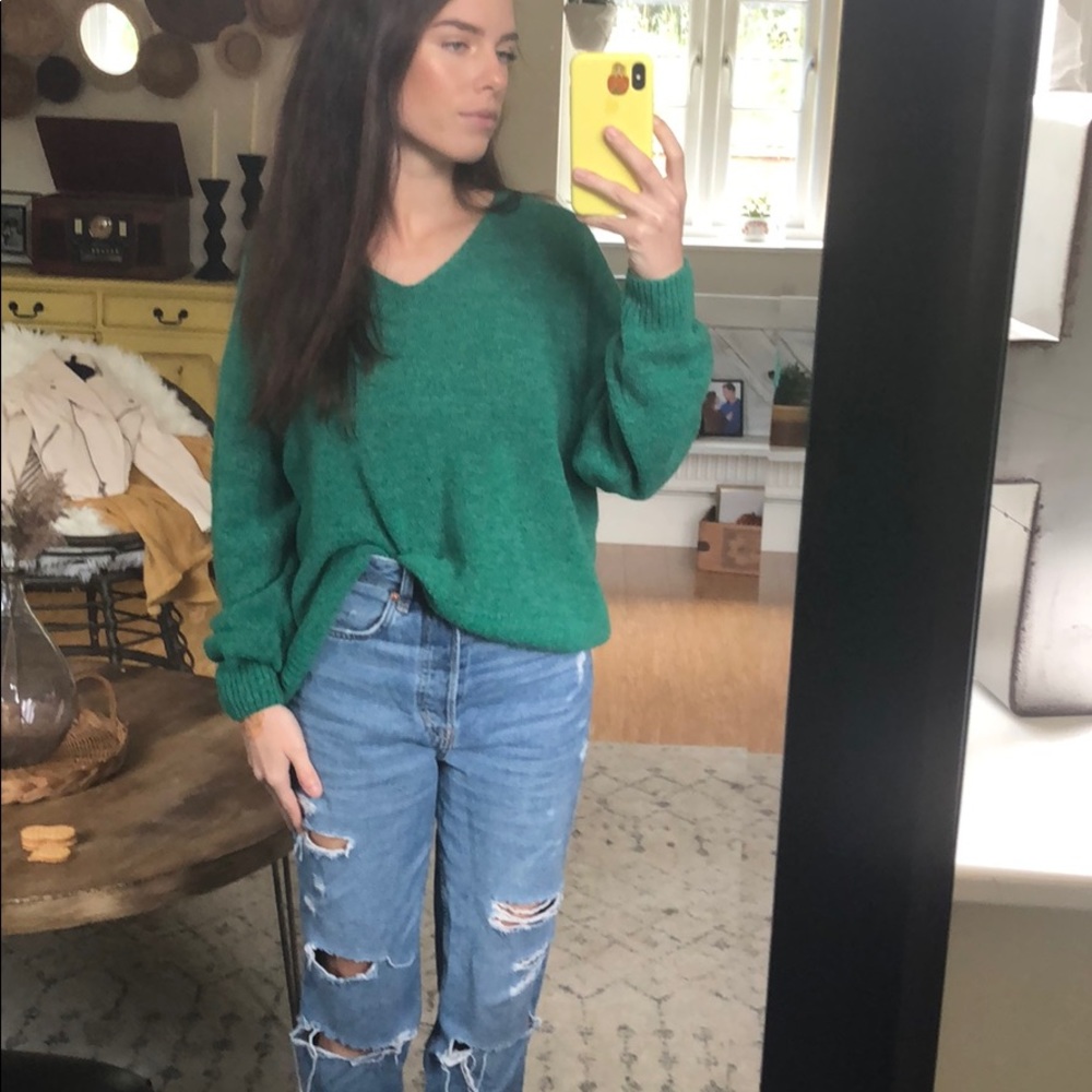 The softest green v-neck sweater